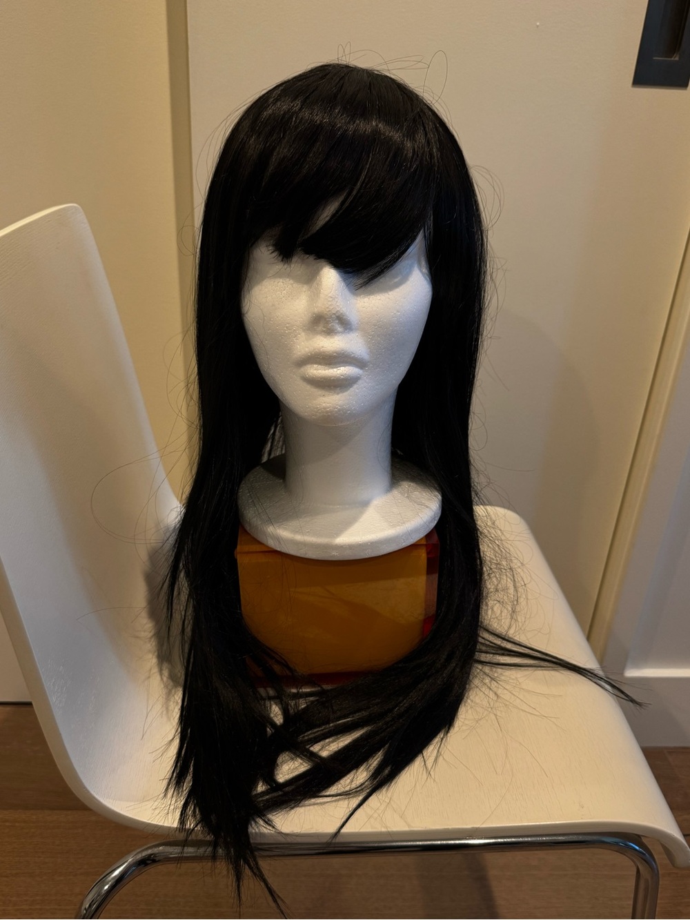 Long Straight Black Wig with Side Bangs -